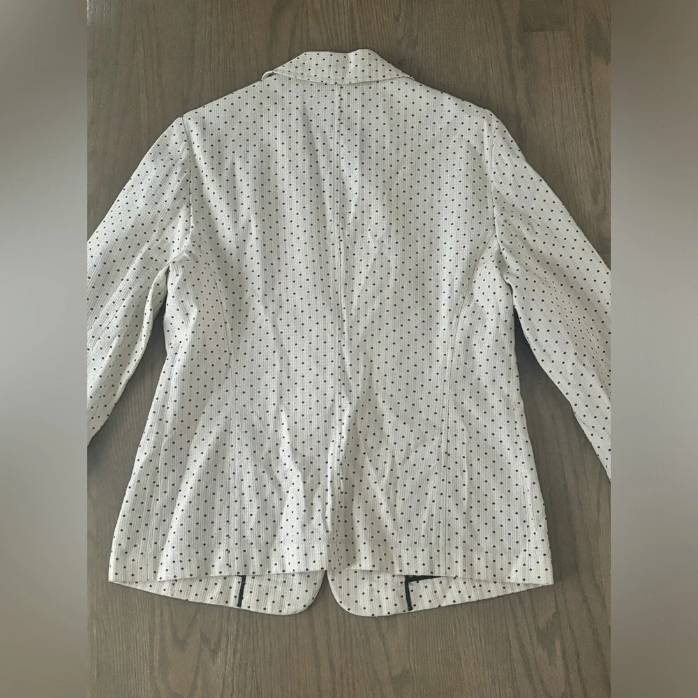 Lafayette 148 New York polkadot blazer white navy blue women’s size 10 EUC
